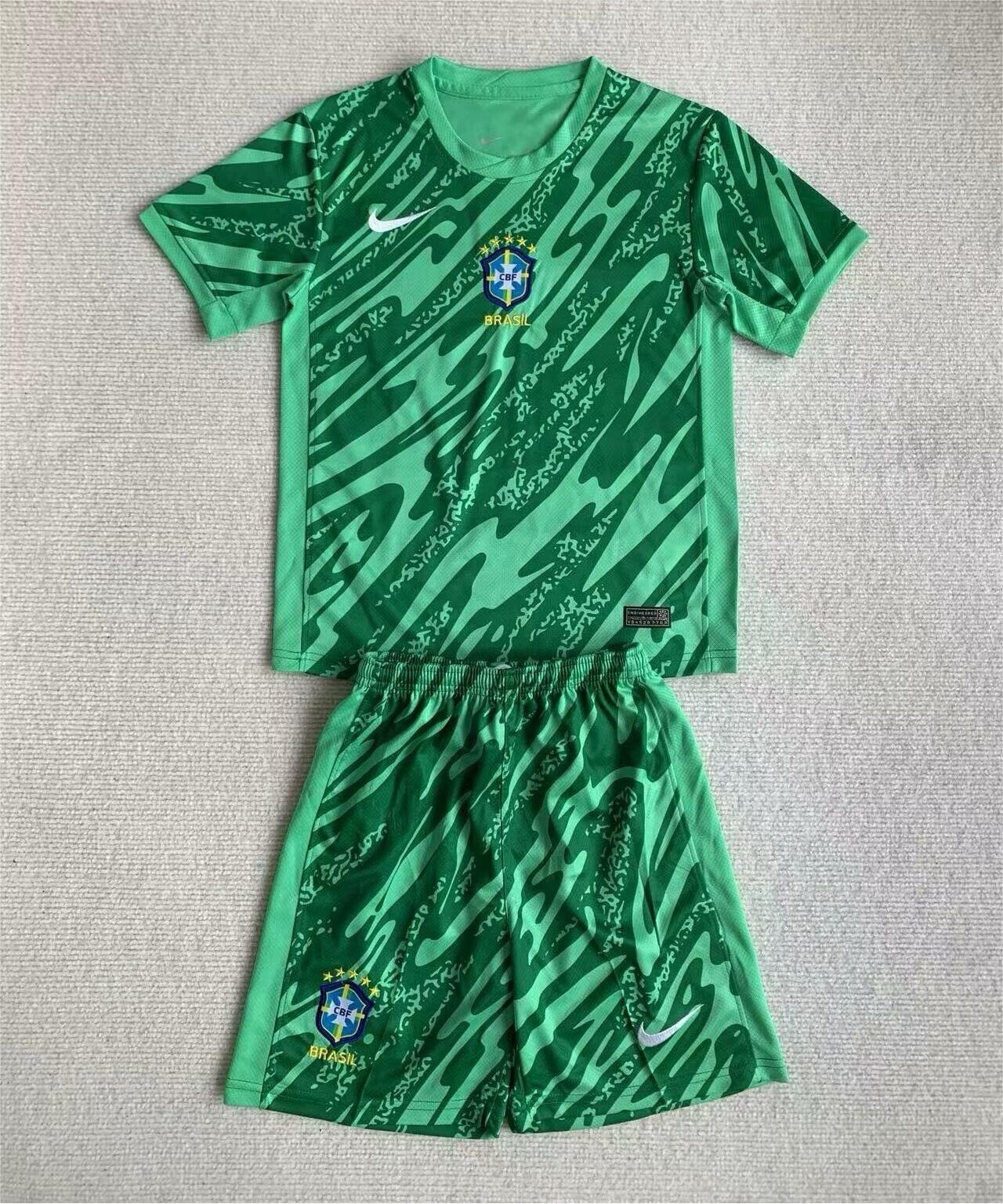Kids-Brazil 2024 GK Green Soccer Jersey